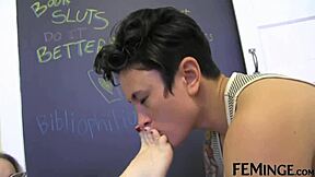 Blonde lesbian fingers her girlfriend's pussy