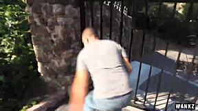 Blonde celebrity in bikini fantasy scene with rough elements