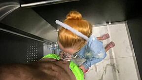 Naughty neighbor sucks dick in elevator for doorman