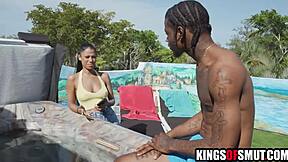 ebony step sister curious about step brother's big cock outdoors