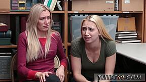 Skinny blonde teen with big tits intensely plays in uniform with older man