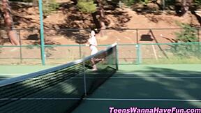 teen lesbians at a party fingering and eating cunt while masturbating in a threesome