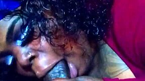 swallow yunia giving sloppy blowjob with deepthroat and face fucking on big black cock in ebony scene