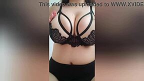 Busty Stepsister In Sexy Lingerie Plays With Her Big Breasts In Front Of The Camera For Luxury Orgasm