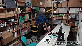 Petite Puerto Rican officer interrogates suspect at work.