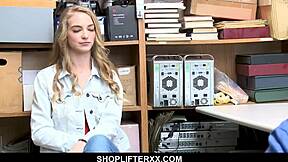 Young blonde shoplifter caught in the act at the store.