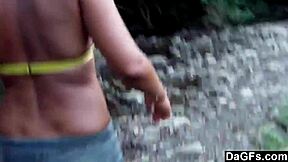 this saucy teen 18+ in bikini loves outdoor blowjob and sex in nature with dagfs, hardcore action