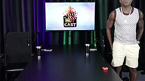 she measures the big black cock and gets scared then gives a blowjob in sheer red lingerie