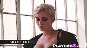 Amazing big tits teen Skye Blue stunning in black lingerie, naked pussy exposed.
