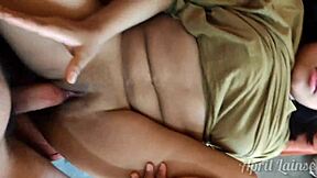 having sex on the sofa with this cute petite latina and her big ass creampie