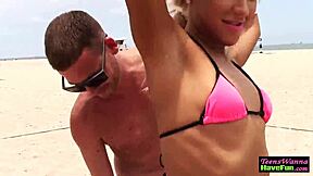 teen 18+ amateur sucking cock at outdoor party in bikini, cumshot coming?