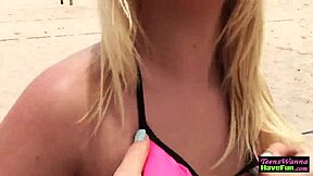 teen 18+ amateur sucking cock at outdoor party in bikini, cumshot coming?