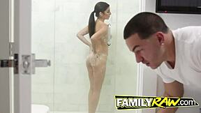 Hard Dick Pounds Hairy Pussy In Shower