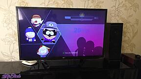 Girl playing video games shoots crude with a young amateur creampie