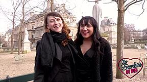 Bianca and Melany, Two Naughty French Girls, Engage in Lesbian Threesome in Lingerie with Small Tits