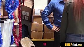 A cute redhead teen shoplifter gets caught and roughly fucked in the store