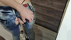 bartender ripped her jeans and fucked her hard, cumming inside