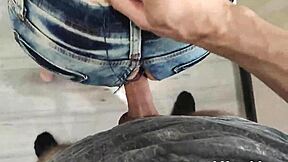 bartender ripped her jeans and fucked her hard, cumming inside