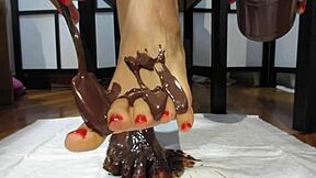 Petite Goddess' Varnished Nails Covered in Chocolate Cream in Garage POV