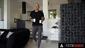 Curly-Haired Latina Babe Geisha Kyd Intensely Pleases Cock with Feet and Pussy