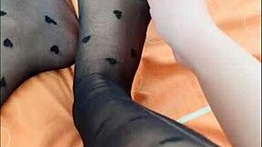 My foot massage in tights got rough with squirting.