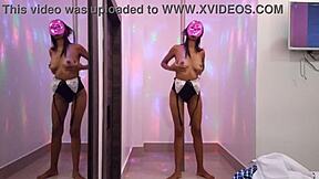 hot brunette learning sexy pole dance