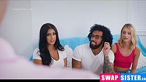 Surprise, some young couple splashing around with their stepsister (or swap sister) during some steamy threesome