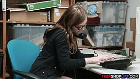 Nerdy Teen Shoplifter Faces Deepthroat Trouble with Security