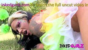 fairy inked babe gets banged outside