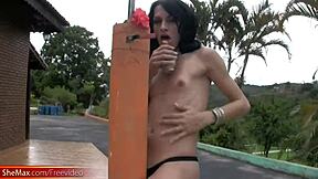 Shemale Teases With Self Suck And Cum Swallow