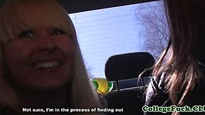 Watch this teen babe suck cock outdoors with friends.