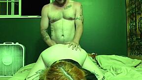 Step sis relaxes while parents are away.