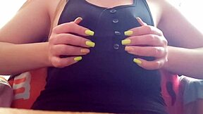 Excited student couldn't stand it and started exciting her big tits in front of the camera