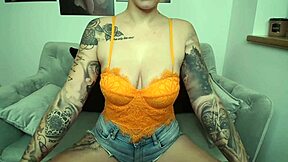 Sexy German teen rips jeans in striptease