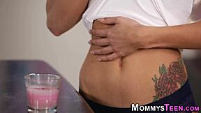 Milf with big tits has lesbian sex with teen