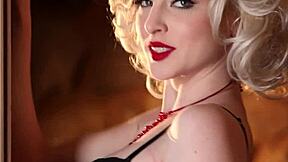 platinum blonde diva carissa white slipping out of fancy black lingerie