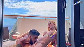 End of year on cruise, Kevlyn Santos fucks on cabin balcony with sucking and blowjob