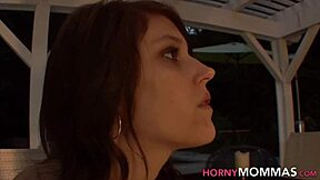 This brunette teen 18+ and stepmom are getting into some lesbian action.