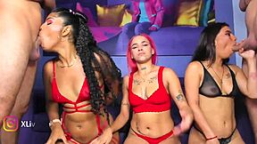 sluts suck cock with footjob