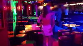 Latina blonde babe masturbates stranger in bar while cuckold husband films, kissing and showing tits in amateur teen scene