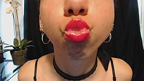 Hot Pink Lipstick Dripping with Wet Saliva