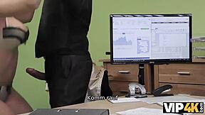 blonde teen passes special casting interview at office and earns recognition