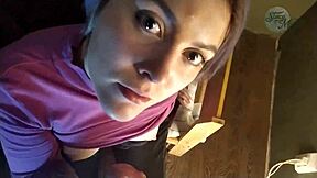 russian teen with tattoo gives deepthroat in homemade video