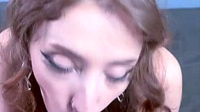 Pov huge cum facial for goth babe in black lipstick deepthroat on her stomach