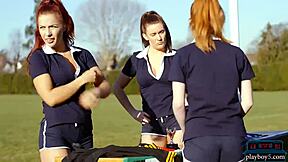 Redhead teen 18+ bounces her big ass on a new student in blowjob session