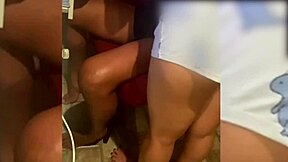 Redhead teen rubs pussy on stepdad's leg