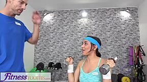 Petite 18+ British Afghan drilled hard in gym fitness room