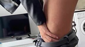 Tall brunette teen engages in activities with amateurs.