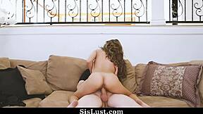 stepsister stumbles on stepbro's porn stash. she rides his big cock wild on sislust.