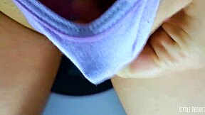 Young Latina Masturbates to Squirting Orgasm in College Bathroom, Close-Up View